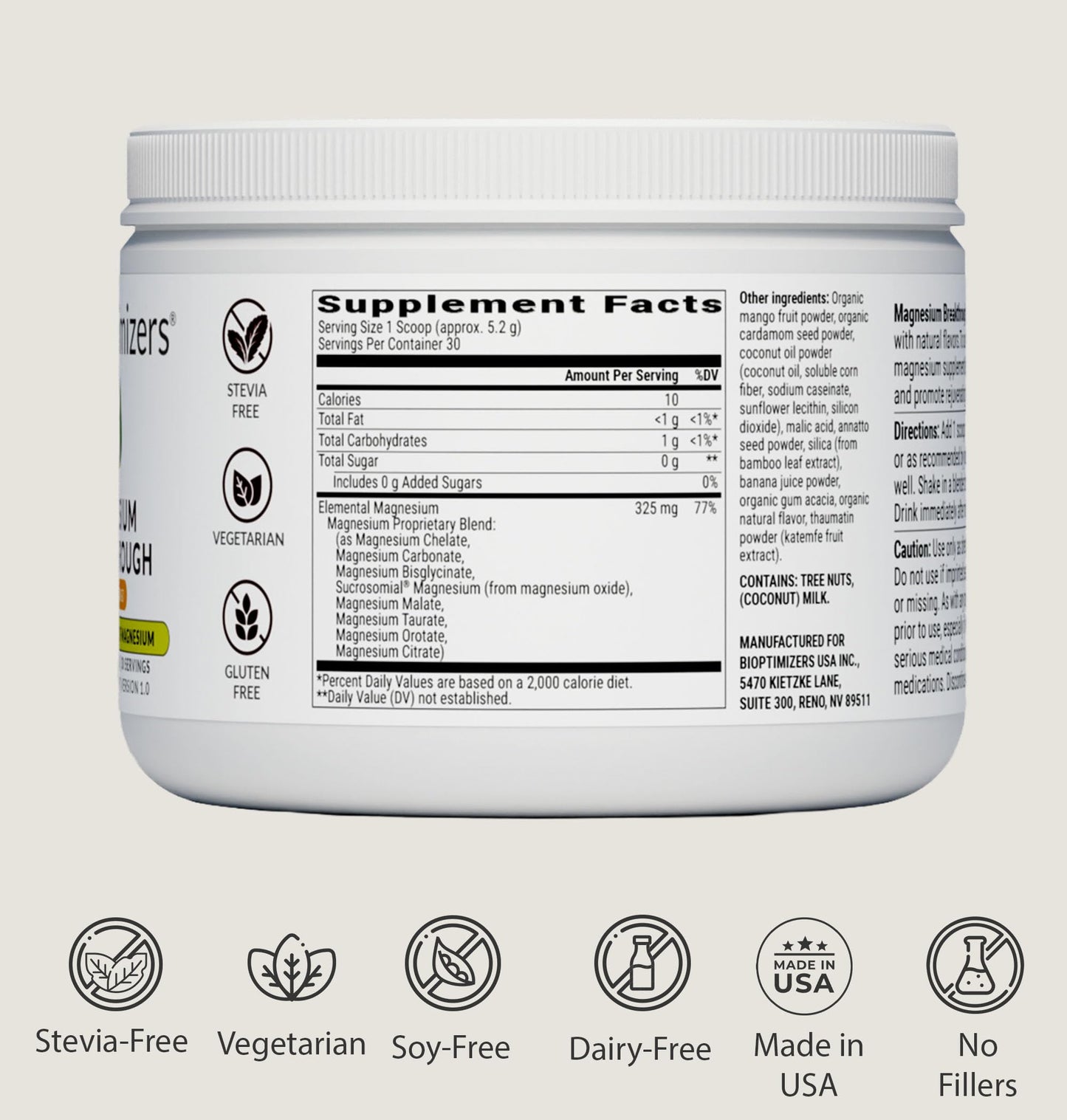 BIOptimizers Magnesium Breakthrough Drink โ 8 Forms, Electrolytes, Banana Mango