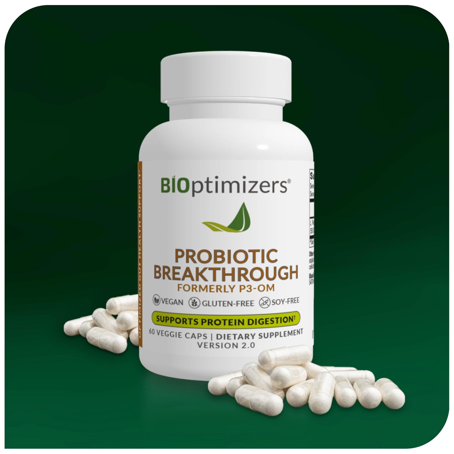 BIOptimizers Probiotic Breakthrough β Lactobacillus Plantarum OM Probiotics & Prebiotics for Gut, Digestive & Immune Support | 60 Vegan Capsules