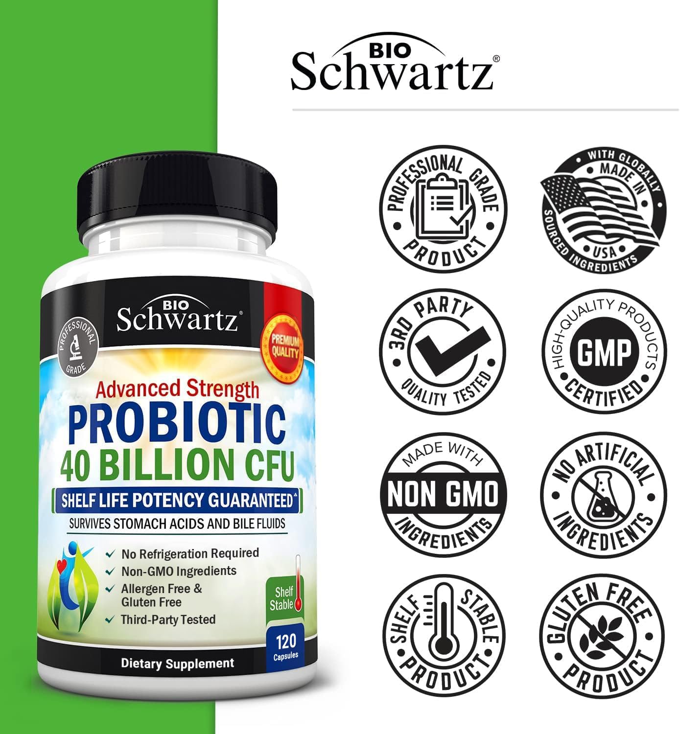 BioSchwartz Daily Probiotic โ 40B CFU for Gut Health, 120 Count