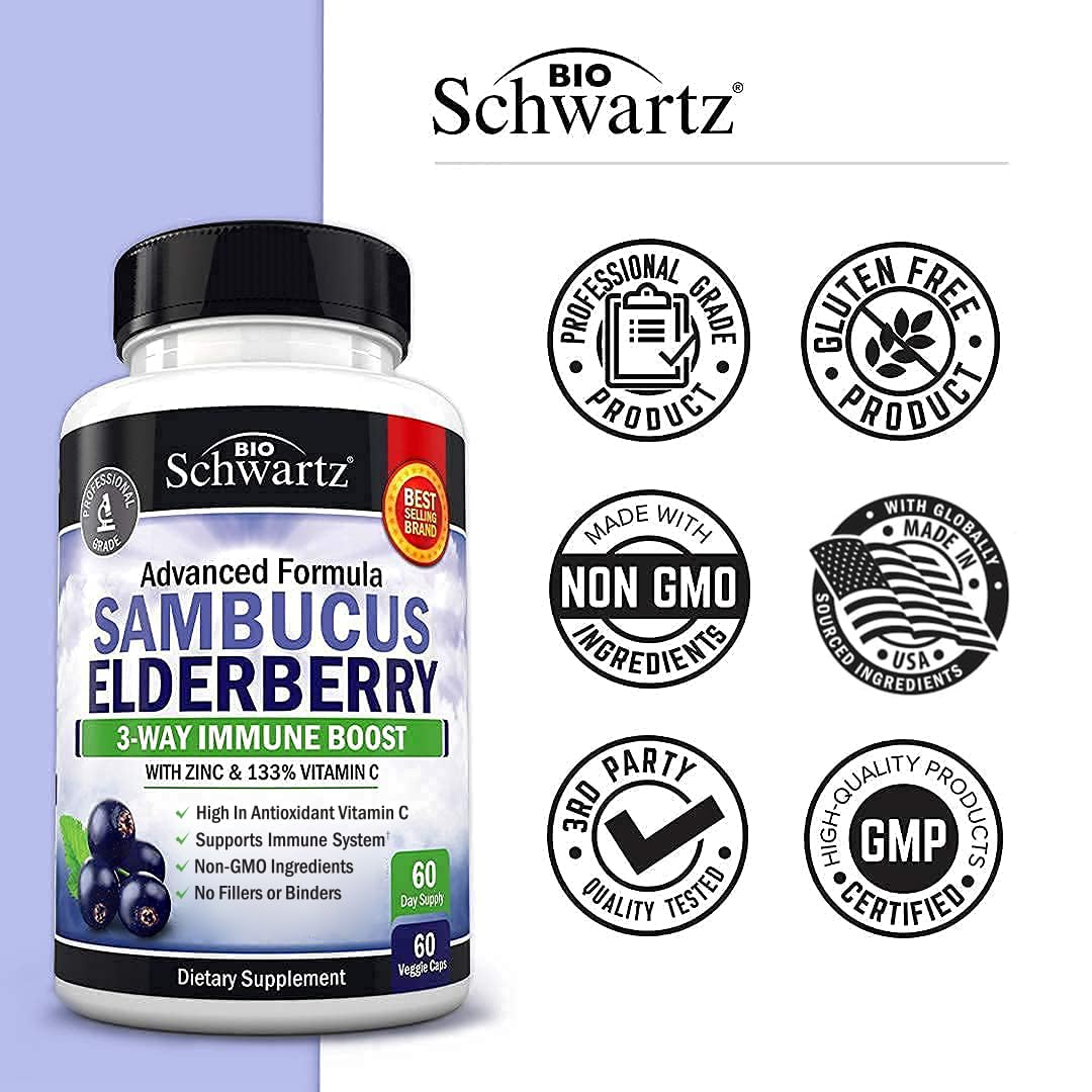 Elderberry Capsules with Zinc & Vitamin C โ Immune Support for Adults (60 Count)