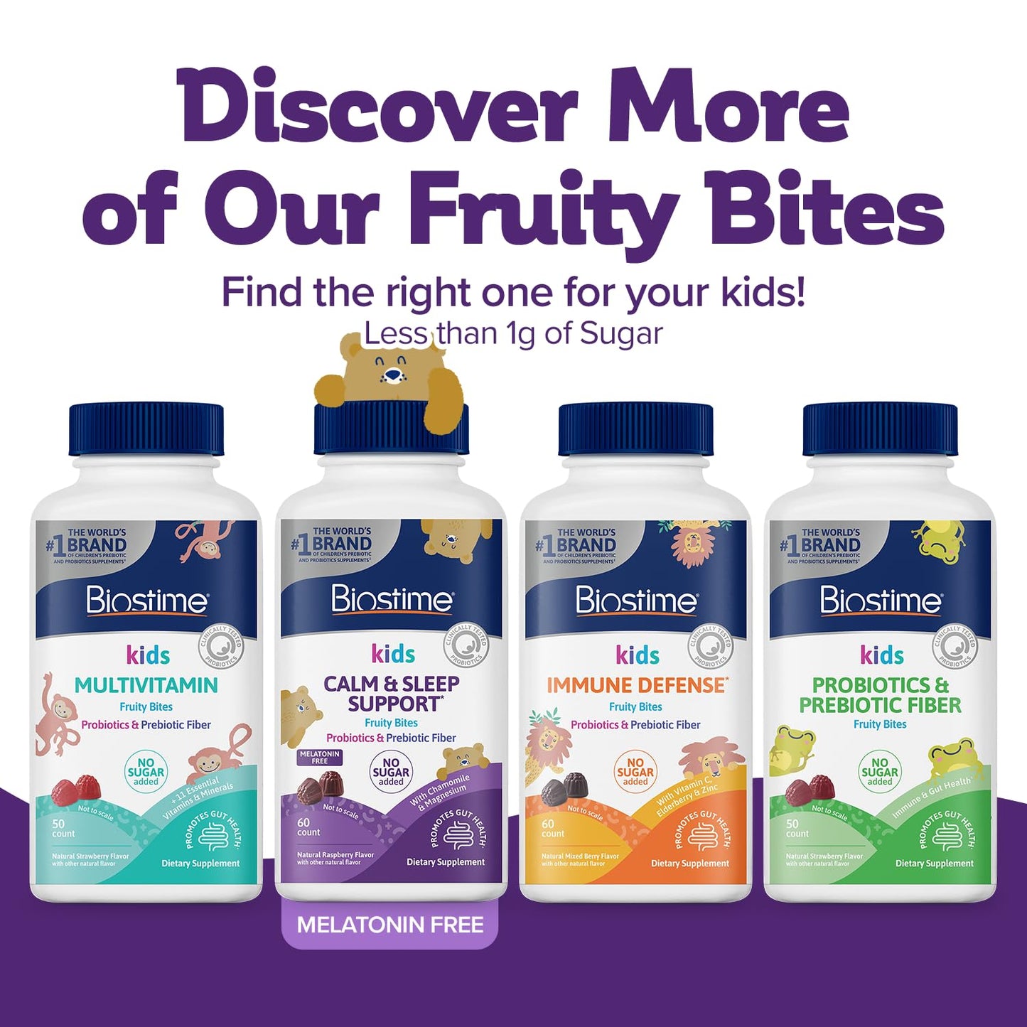Biostime Kids Sleep Fruity Bites (Ages 4+) โ Probiotics & Magnesium Gummies (Melatonin-Free) | 60 Count
