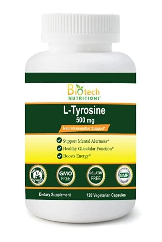 Biotech Nutritions L-Tyrosine 500 mg โ 120 Veggie Capsules | Made in USA, Non-GMO, Gelatin Free