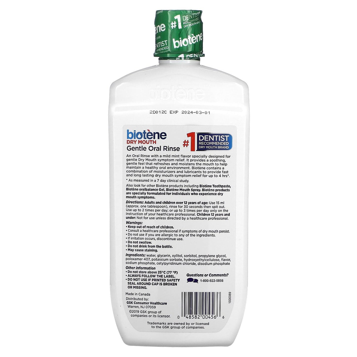 Biotene Mild Mint Moisturizing Gentle Oral Rinse โ Alcohol-Free Dry Mouth Solution, 16 oz