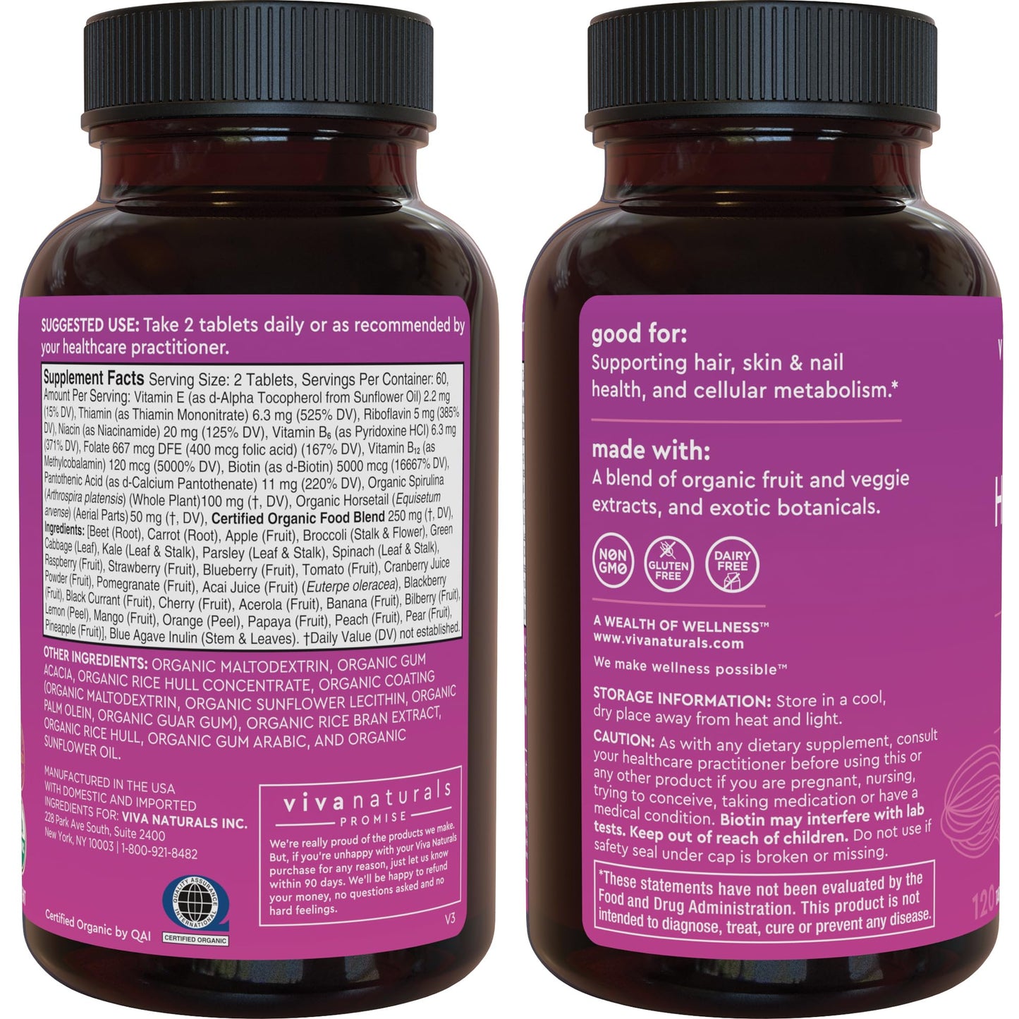 Biotin 5000 mcg Hair, Skin & Nails for Women โ Organic & Vegetarian | 120 Count