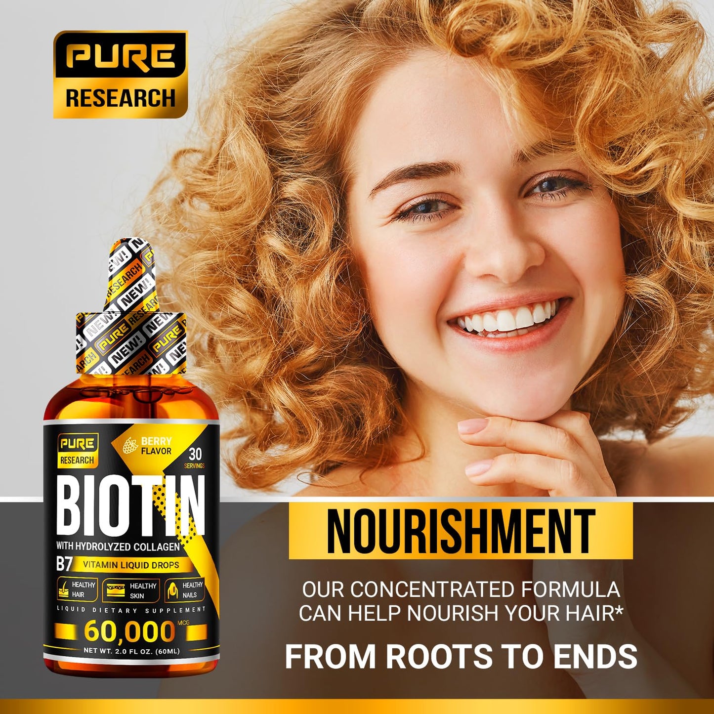 Liquid Biotin & Collagen Drops 60,000mcg โ Hair, Skin & Nails Support โ 2oz