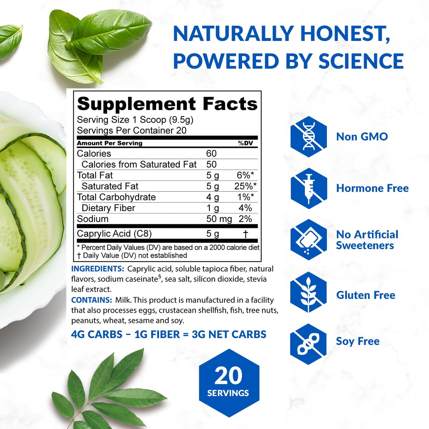 BioTrust Keto Elevate C8 MCT Oil Powder β Hazelnut, 20 Servings | Keto Coffee Creamer for Energy & Focus