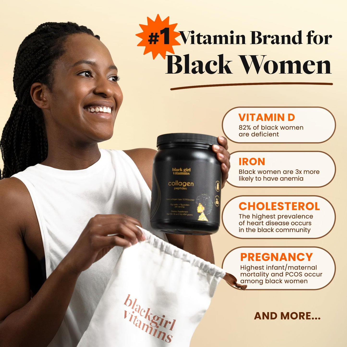 Black Girl Vitamins Collagen Peptides Powder โ Unflavoured, Dairy-Free, Gluten-Free (16oz)