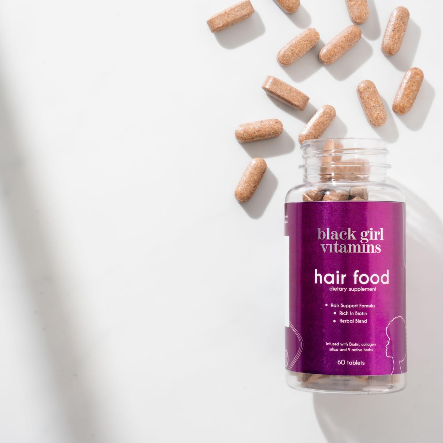 Black Girl Vitamins Hair Food โ Biotin + Collagen for Hair Growth (Vegan, Gluten-Free, 60ct)