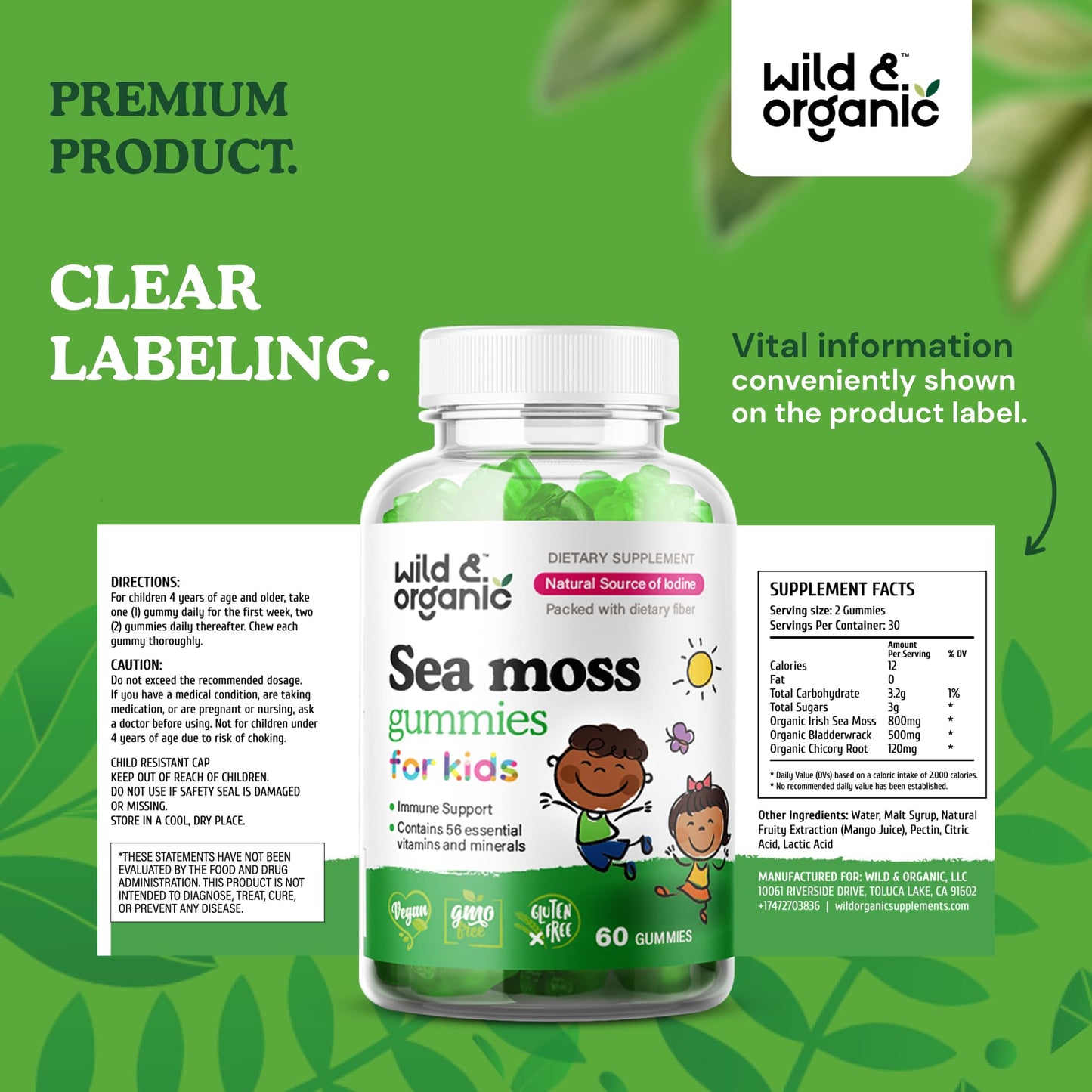Wild & Organic Irish Sea Moss Gummies for Kids โ 800mg Immune Support