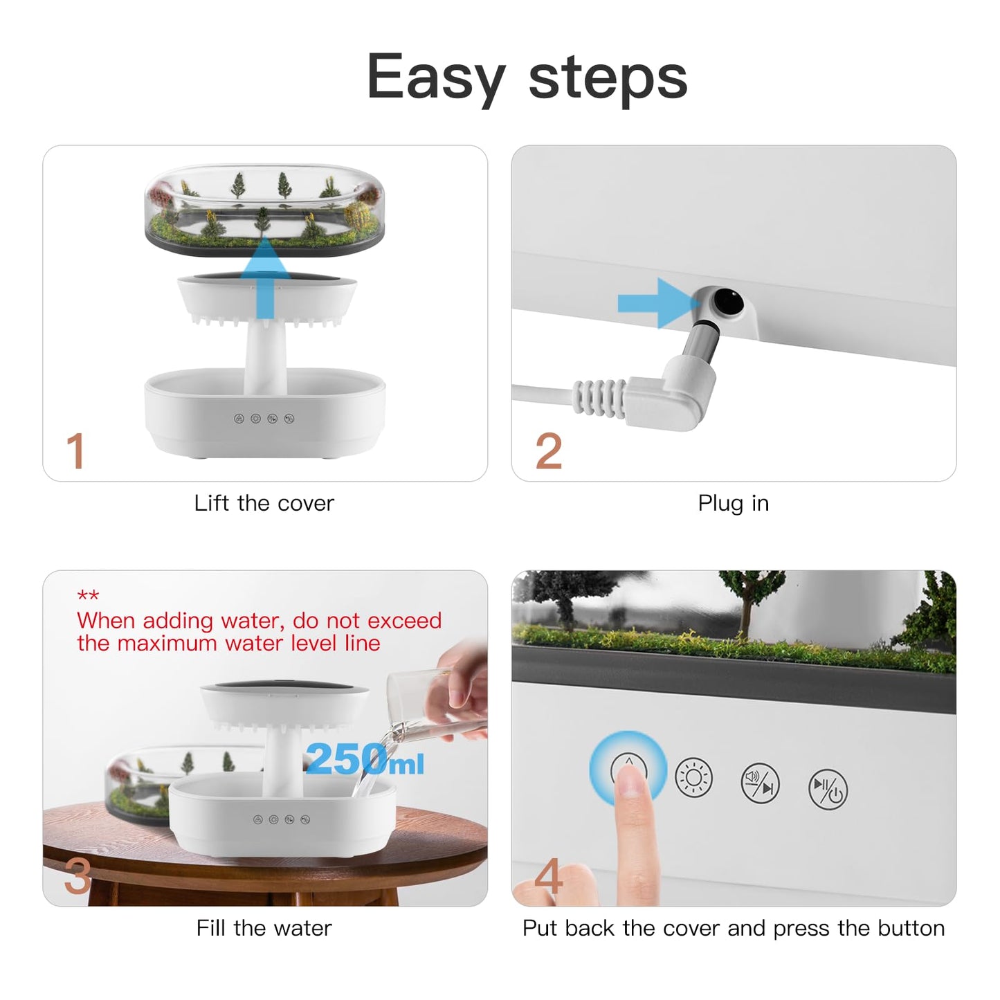 BLOIMP 250ML Essential Oil Diffuser – Rain Cloud Humidifier & Ultrasonic Drip Diffuser (White Grey)