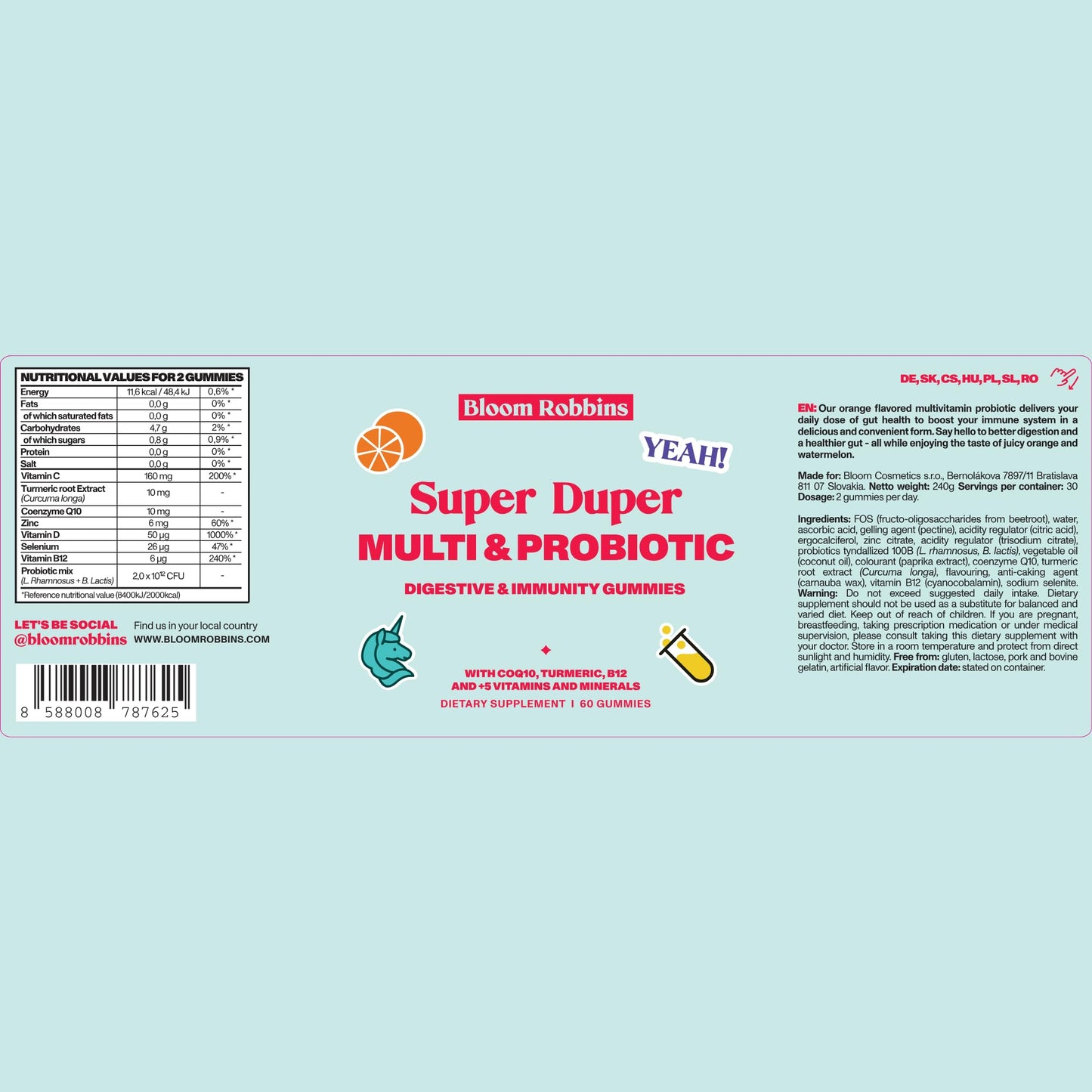 Bloom Robbins Probiotic Gummies โ Fiber & Digestive Health with Turmeric Root Extract (Vegan, Non-GMO)