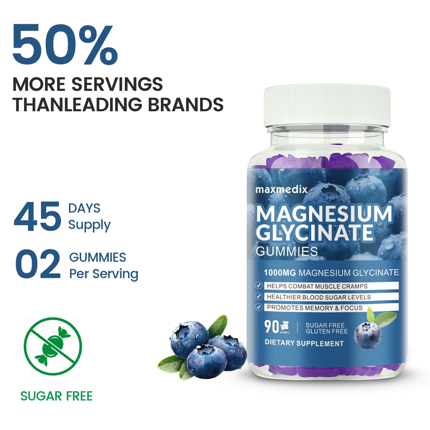 Magnesium Glycinate Gummies 1000mg โ Sugar Free Potassium Magnesium Chewables (90 Gummies) with L-Threonate