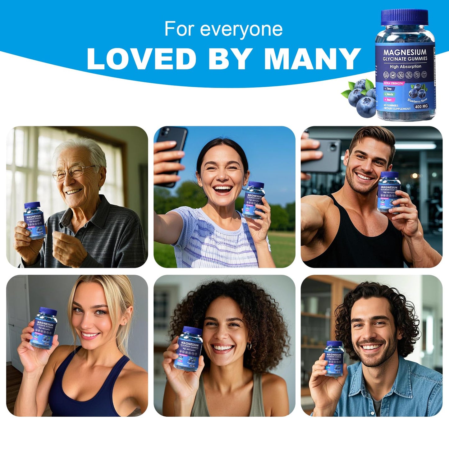 Blueberry Magnesium Glycinate Gummies 400mg โ Sugar Free, Gelatin Free, Vegan, 60 Day Supply
