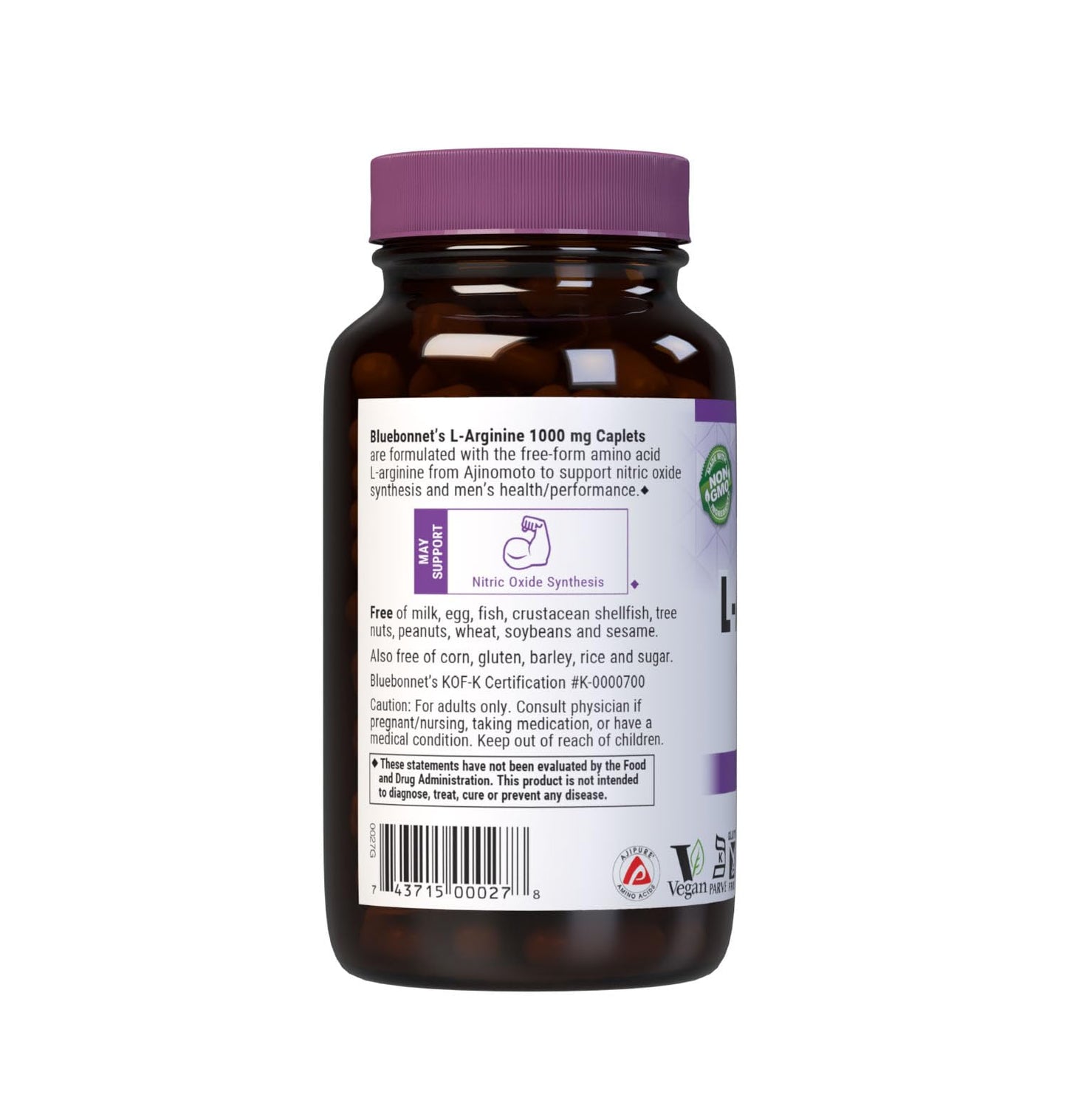 Bluebonnet L-Arginine 1000 mg Vitamin Capsules โ 100 Count