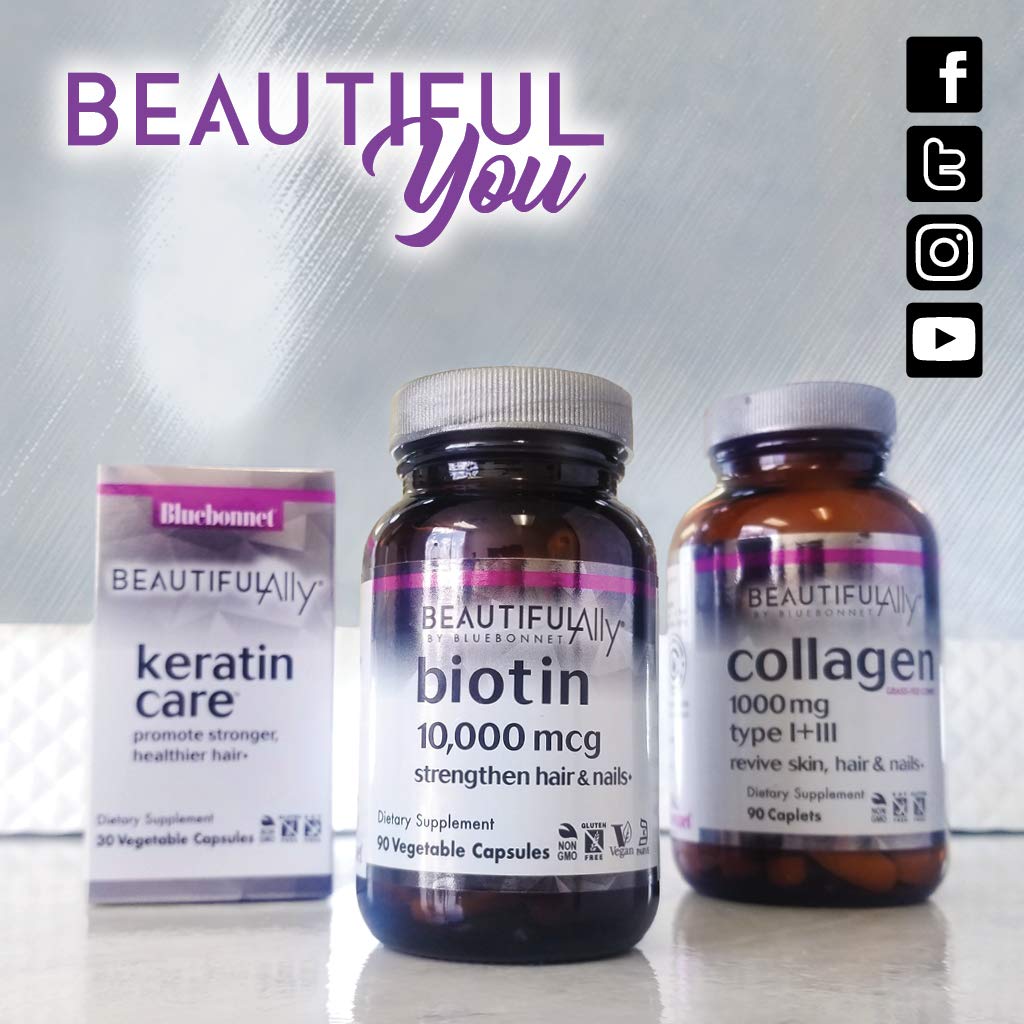 Bluebonnet Beautiful Ally Biotin 10,000 mcg โ Hair & Nails, 90 Veg Capsules