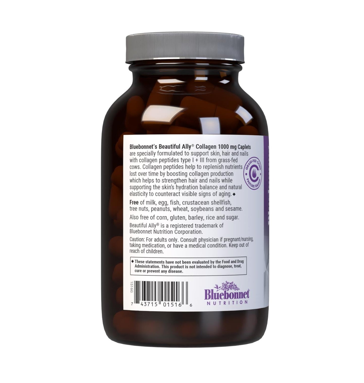 Bluebonnet Beautiful Ally Collagen Caplets โ Grass-Fed Type I & III, 90 Caplets, 90 Day Supply