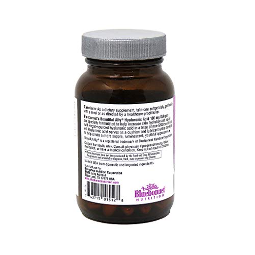 Bluebonnet Beautiful Ally Hyaluronic Acid 100 mg Softgels โ 90 Servings, Non-GMO, Gluten-Free