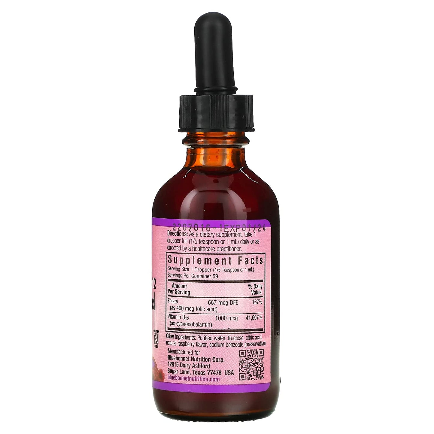 Bluebonnet Liquid Vitamin B12 & Folic Acid โ Energy Boost | 2 fl oz, 59 Servings