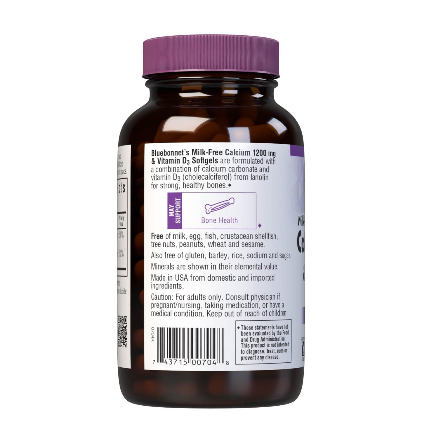 Bluebonnet Milk-Free Calcium 1200 mg + Vitamin D3 400 IU โ High Potency Softgels, 120 Count