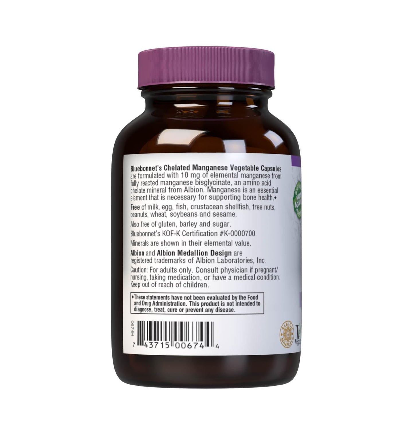 BlueBonnet Albion Chelated Manganese โ Amino Acid Chelate, Non-GMO, Kosher & Vegan (90 Count, Pack of 2)