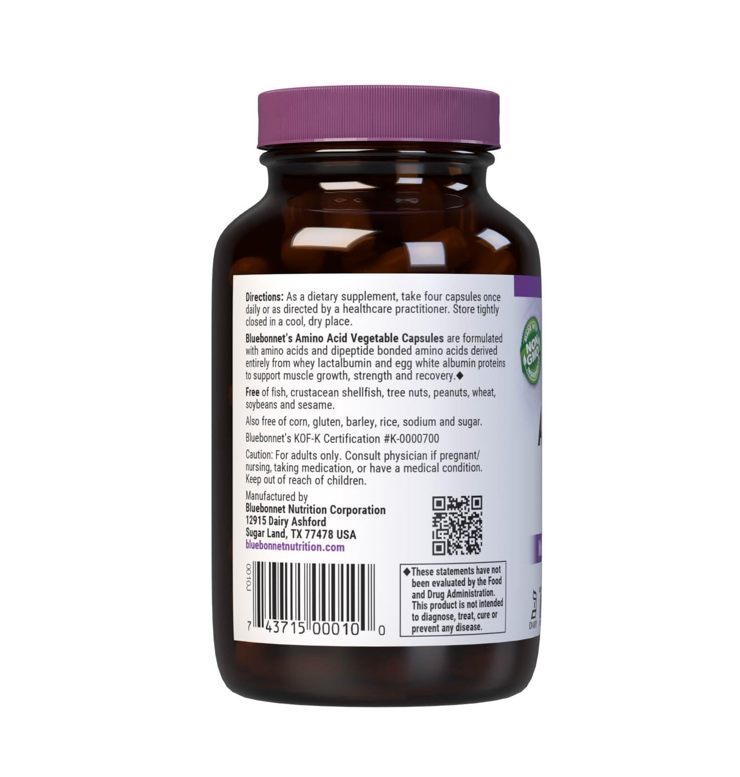 Bluebonnet Nutrition Amino Acid 750mg โ High Potency, Soy-Free, Gluten-Free, Non-GMO | 60 Veg Capsules, 15 Servings