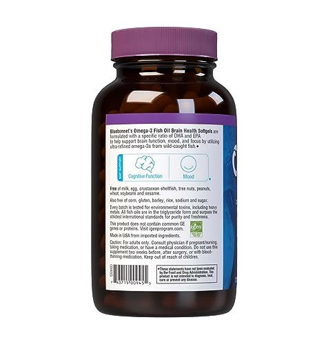 BlueBonnet Omega-3 Brain Formula โ Wild-Caught DHA 1000 mg, EPA 210 mg | Burpless Lemon Softgels