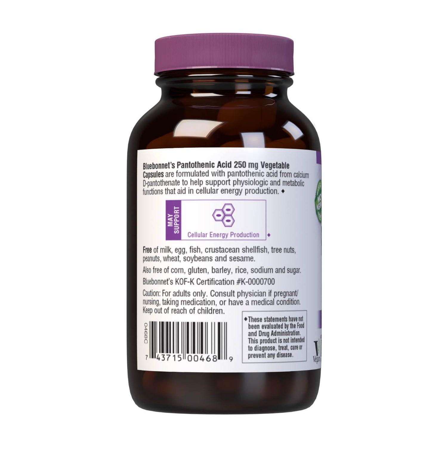 BlueBonnet Pantothenic Acid 250 mg โ Vitamin B5 for Energy (2-Pack, 60 Veg Capsules)