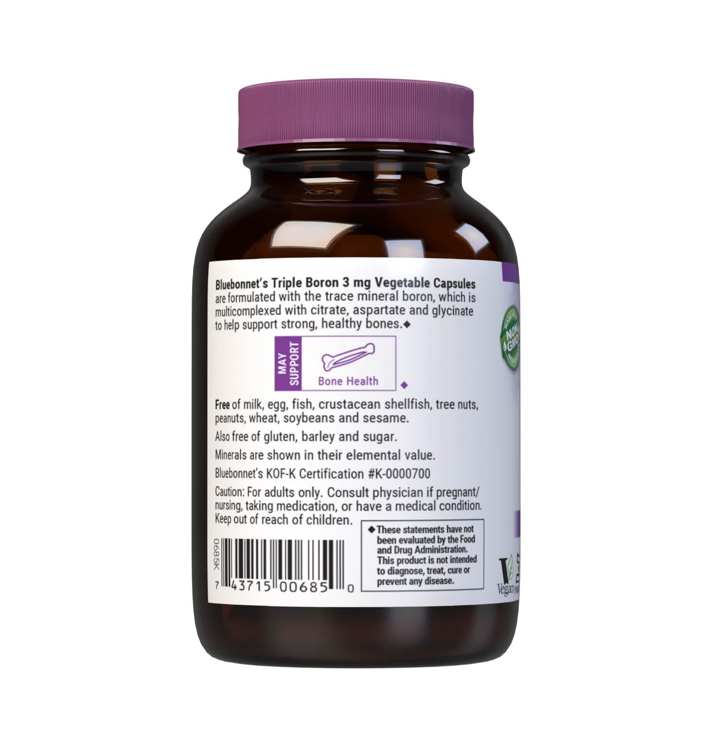 Bluebonnet Triple Boron 3 mg Bone Support โ Vegan, Non-GMO (90 Veg Capsules) Pack of 2