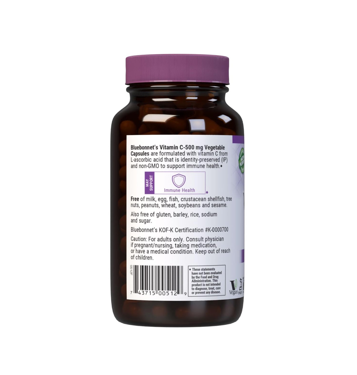 Bluebonnet Vitamin C 500 mg Capsules โ Immune & Skin Health, Vegan & Non-GMO