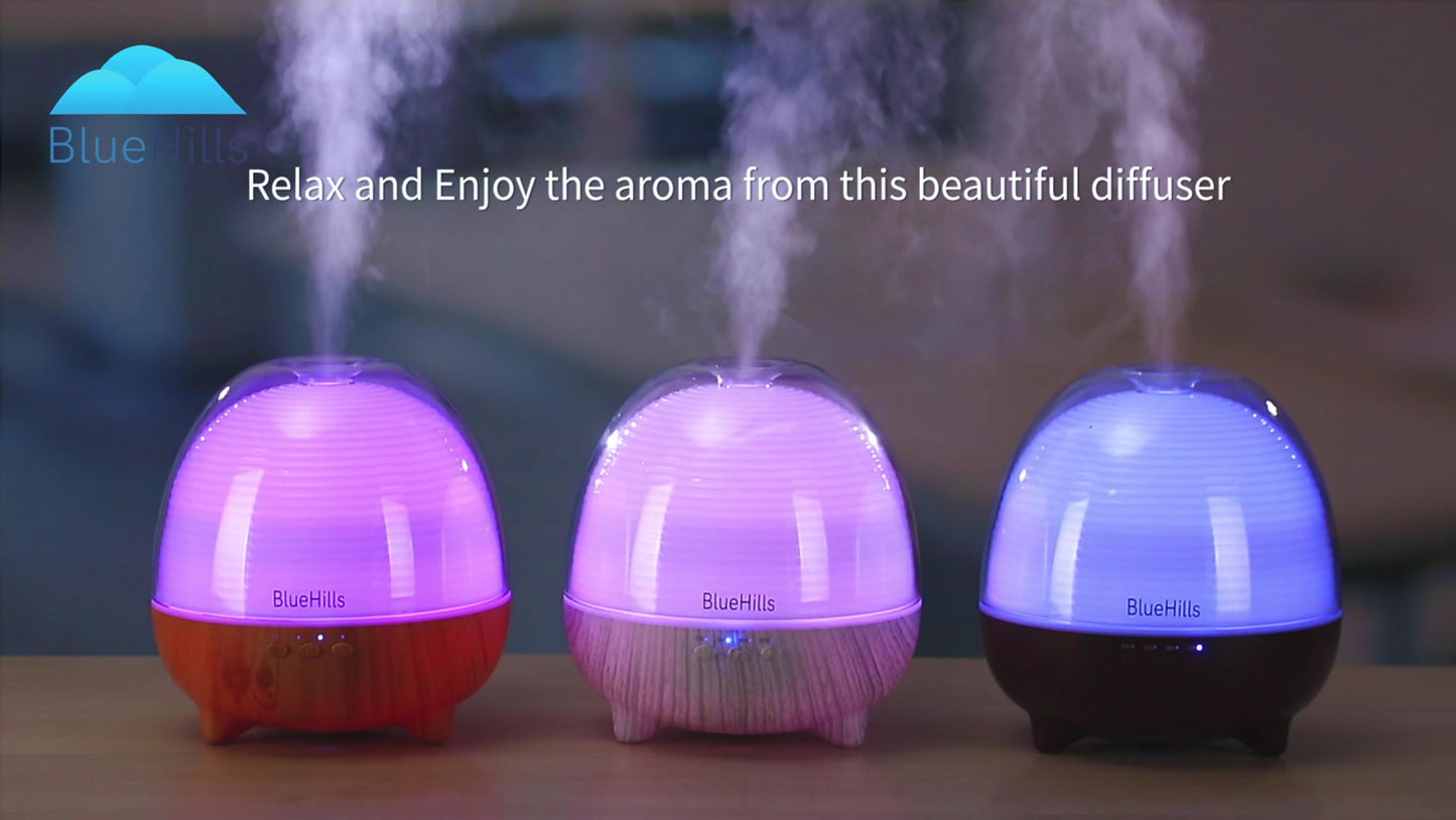 BlueHills Premium Essential Oil Diffuser with Remote β 600ml White Wood Grain for Large Rooms | Humidifier & Aromatherapy
