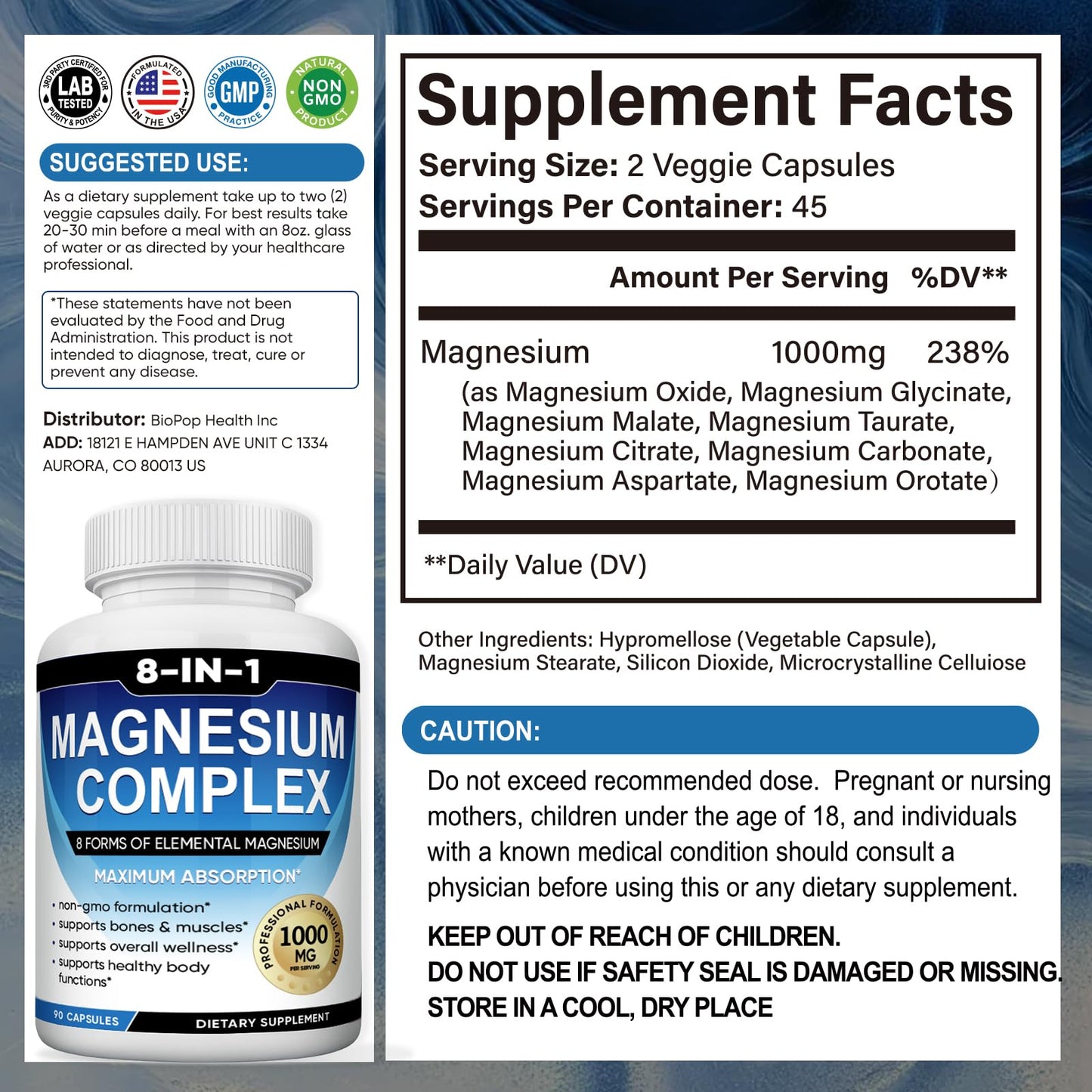 BODUNMSCA Magnesium Complex 8 in 1 β 1000mg for Relaxation, Sleep & Muscle Health | 180 Capsules