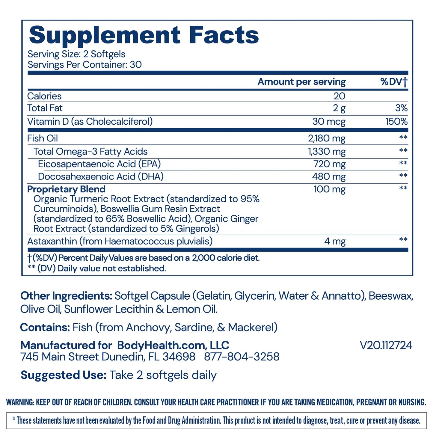 BodyHealth Omega 3 Soft Gels โ Heart & Brain Health, 60 Soft Gels