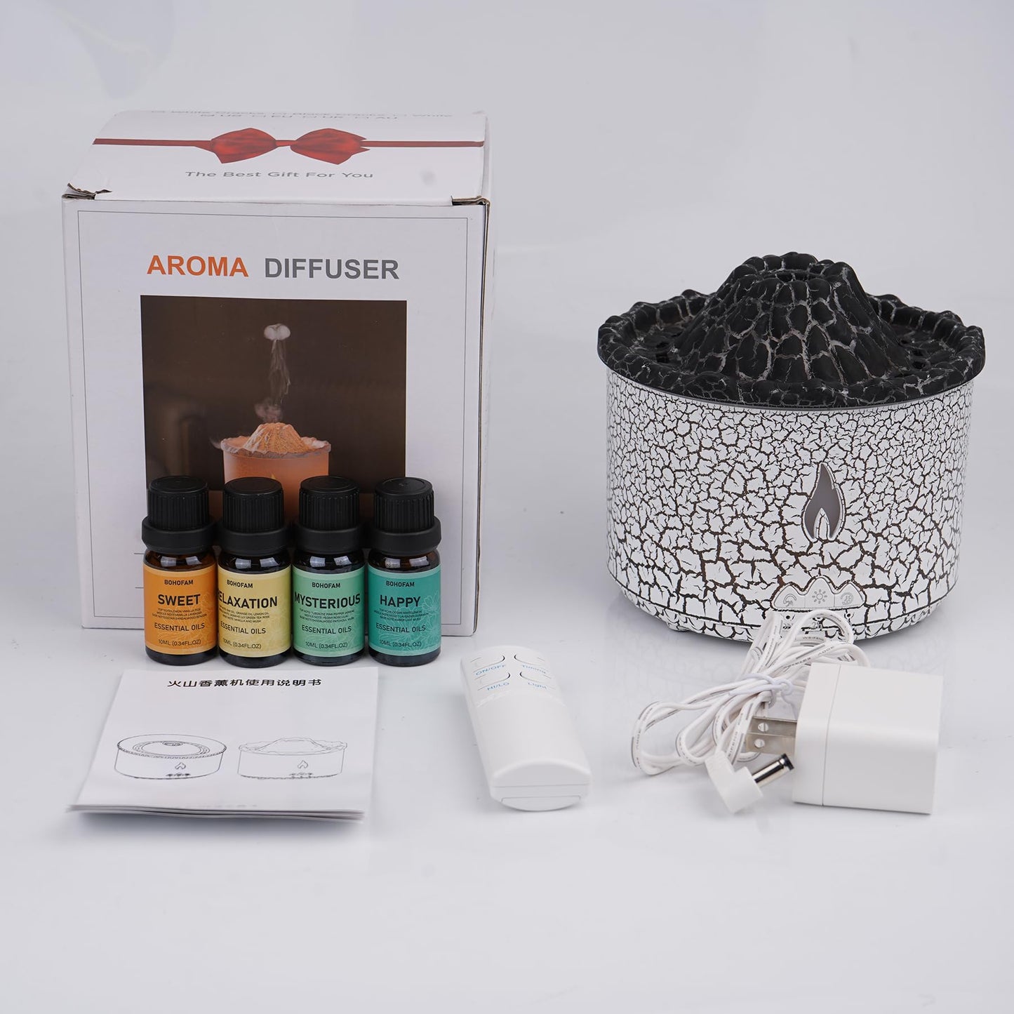 BOHOFAM 360ml Essential Oil Diffuser β Volcano & Flame Humidifier with 2 Modes & 7 Color Lights