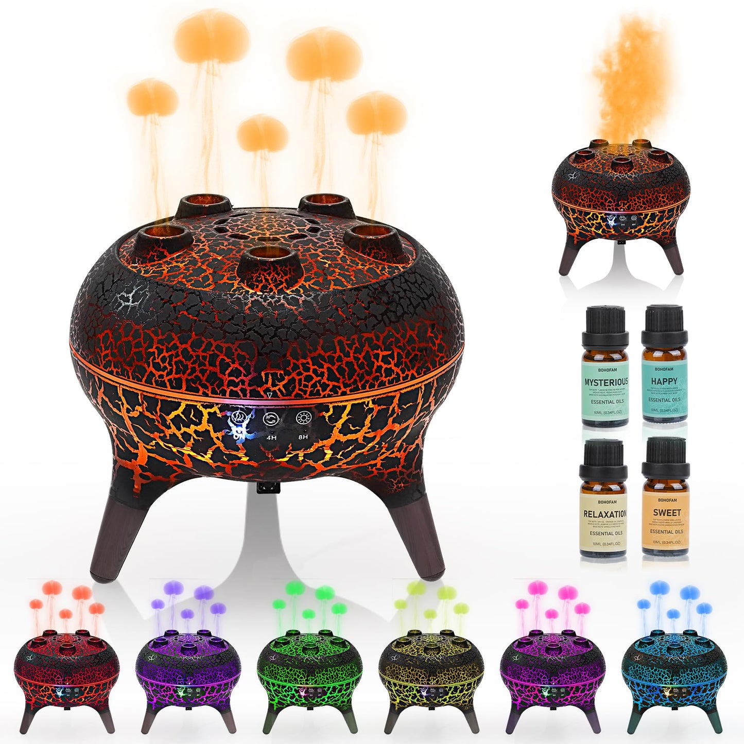 BOHOFAM Jellyfish Diffuser 250ML โ Sound-Activated Mist, 7-Color Lights
