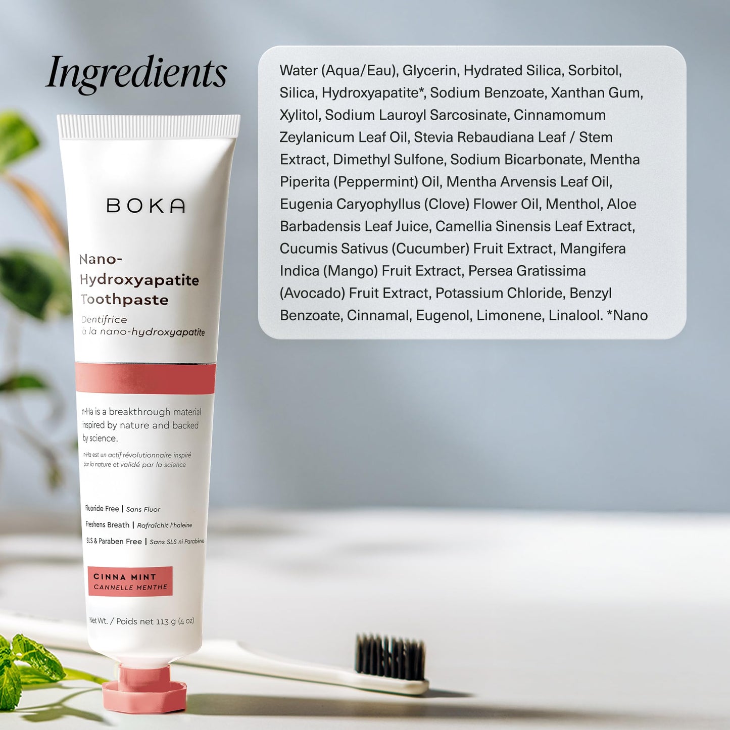 Boka Fluoride Free Toothpaste with Nano Hydroxyapatite โ Sensitive Teeth, Cinnamon Mint, 4 oz, US Made