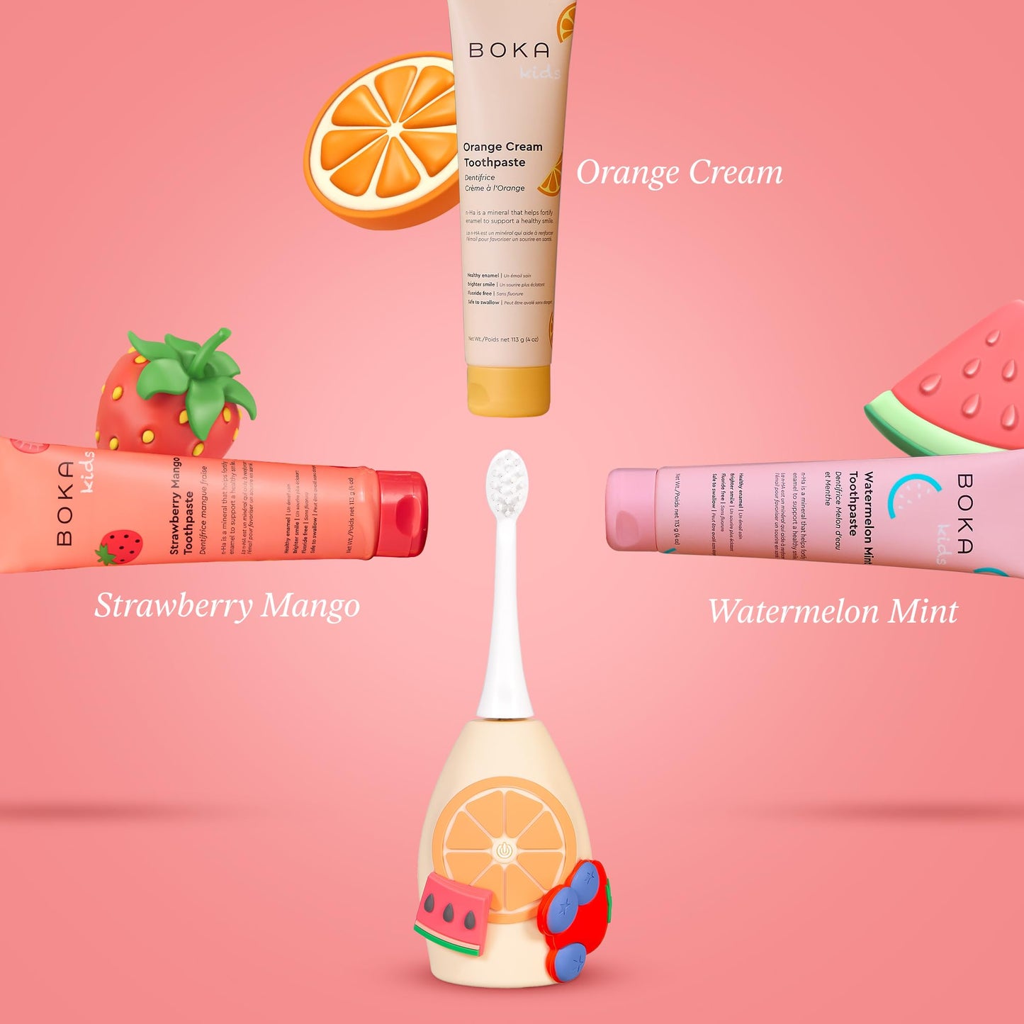 Boka Kids Sonic Electric Toothbrush โ Rechargeable, Food-Grade Silicone Bristles, U Brush & Nylon Brush Set