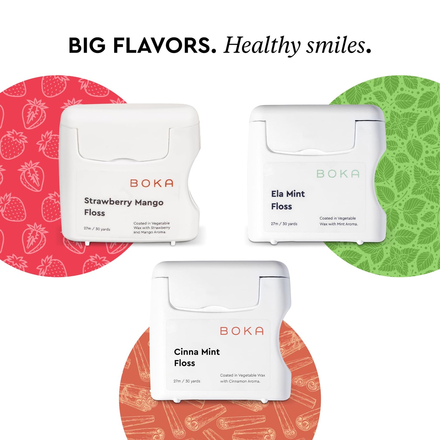 Boka Strawberry Mango Woven Dental Floss โ Natural Vegetable Wax, Teflon-Free, 30 Yards (Pack of 2)