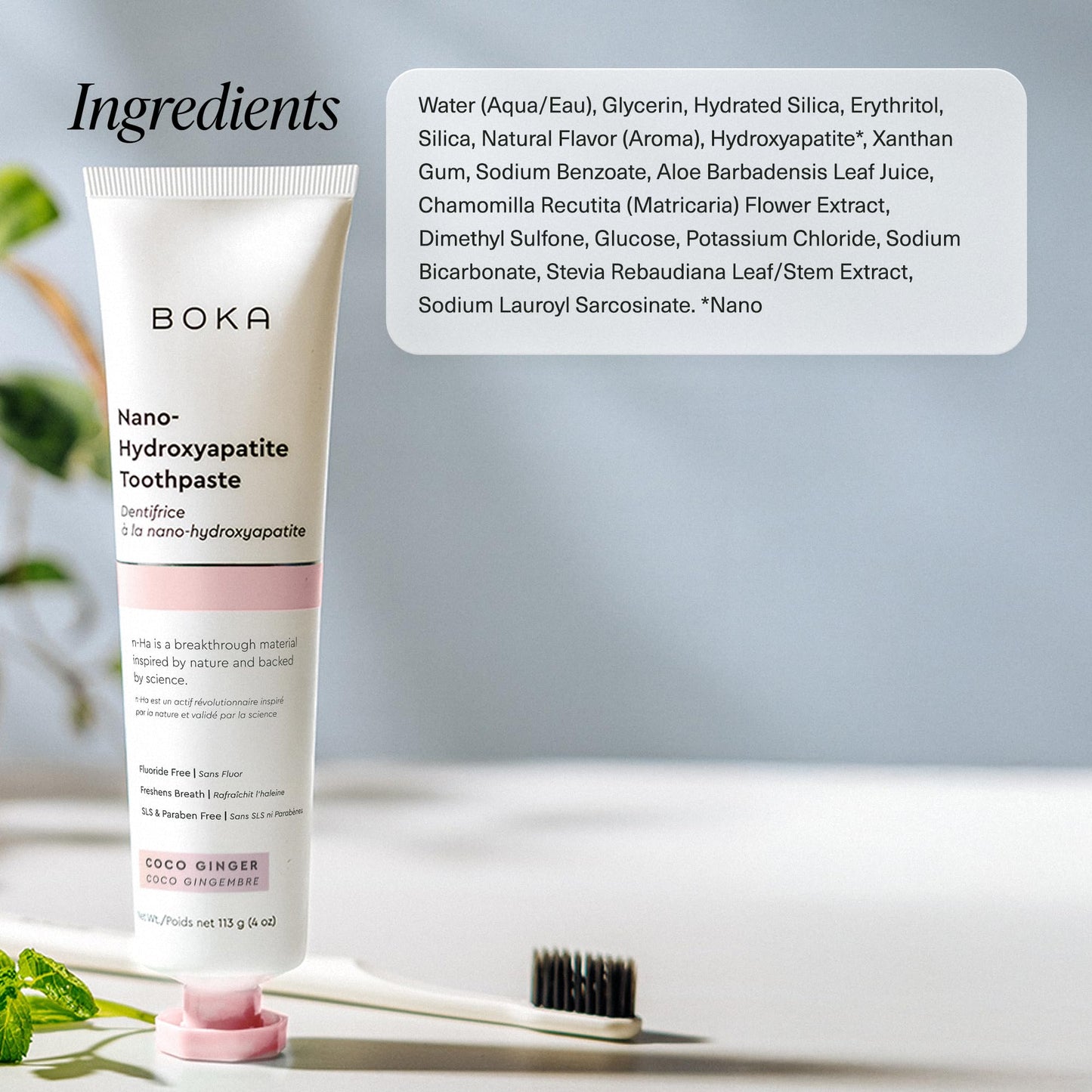 Boka Fluoride-Free Nano Hydroxyapatite Toothpaste โ Sensitive Teeth, Coco Ginger Flavor, 4 oz