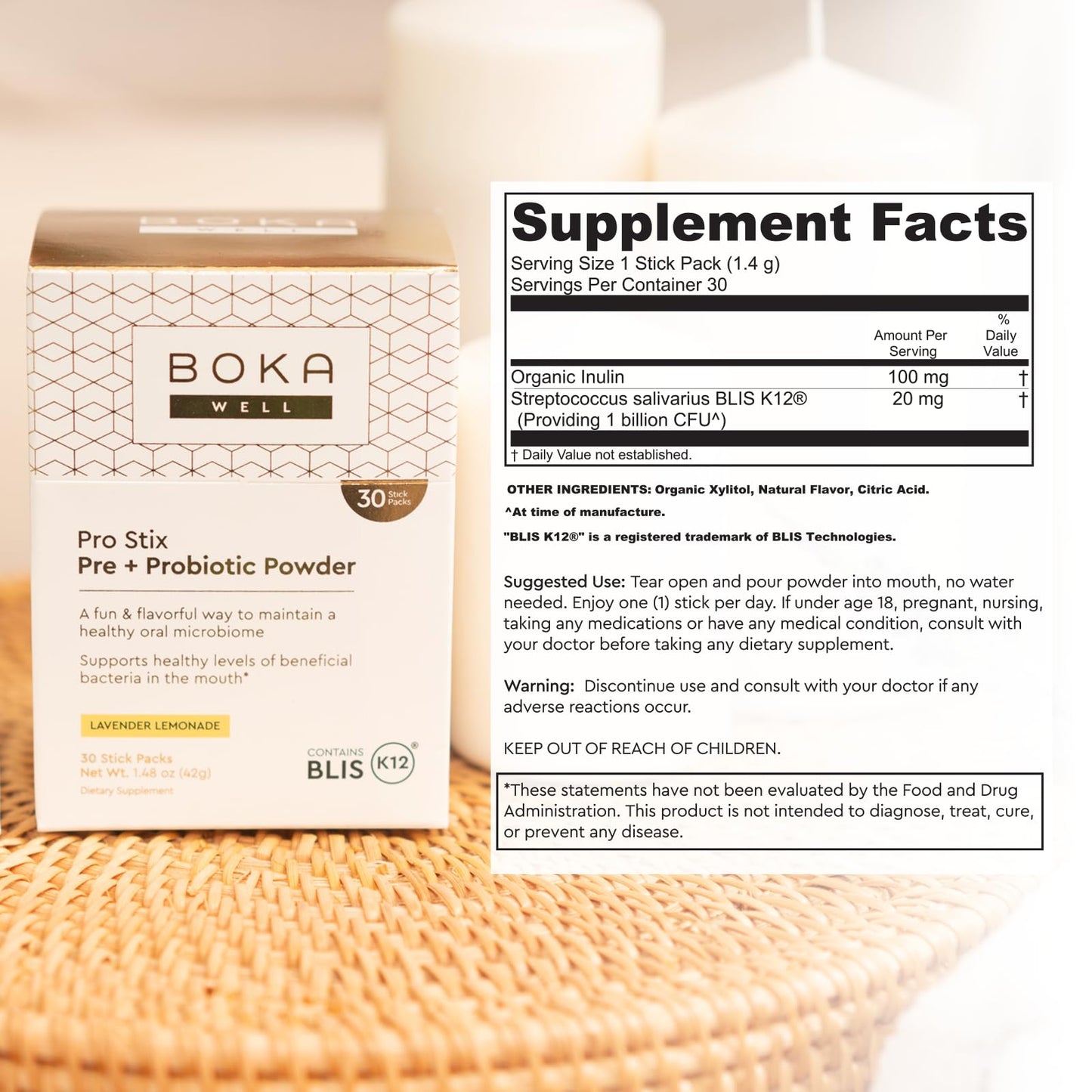 Boka Pro Stix Oral Probiotics β 30ct for Fresh Breath & Gum Health | Lemonade Lavender
