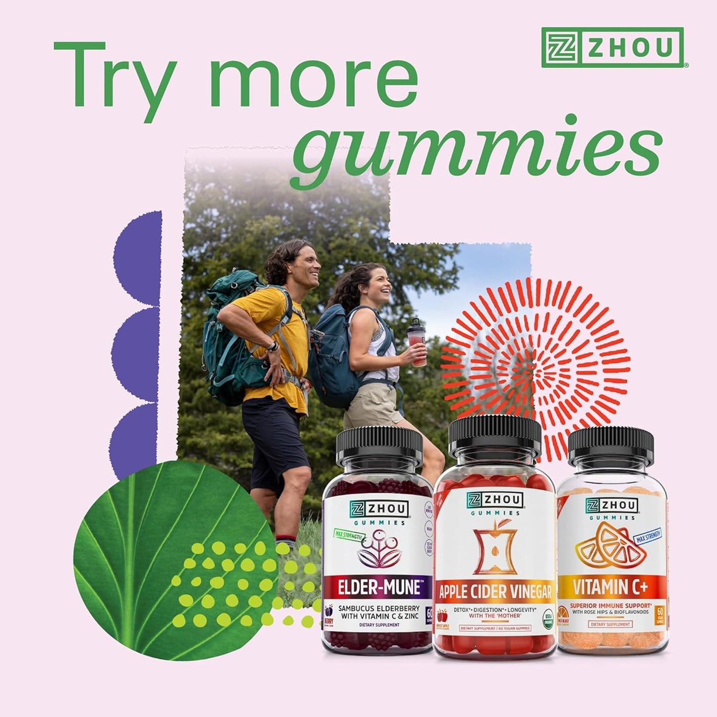 Zhou D3+K2 Gummies โ Vitamin D3 & K2 for Immune, Bone & Heart Health | Gelatin-Free, 60 Veggie Gummies (5000 IU D3 + MK-7)