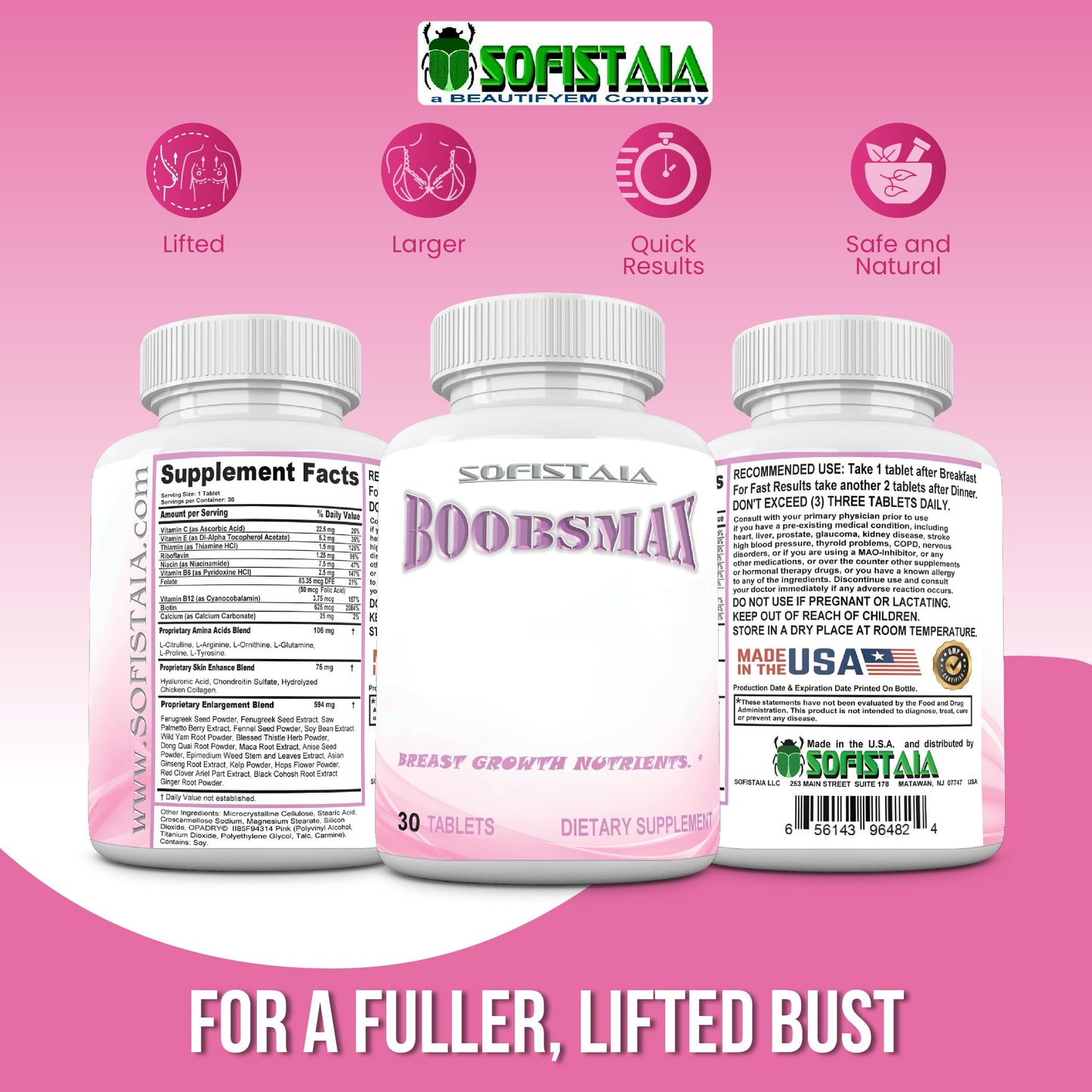 BOOBSMAX Natural Bust Enhancement β Breast Growth Pills (30 Tablets)