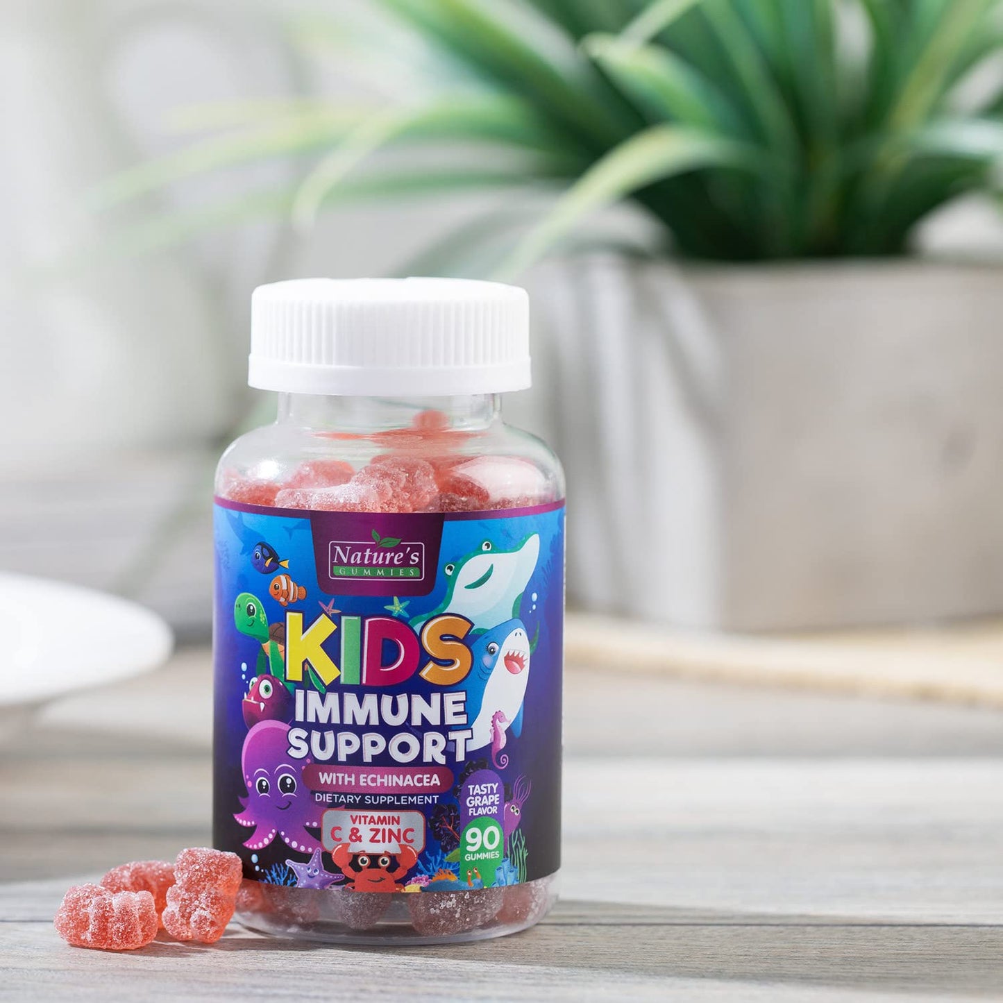 Kids Immune Support Gummies โ Vitamins C, Zinc & Echinacea (90 Gummies) | Non-GMO, Gluten-Free & Vegan