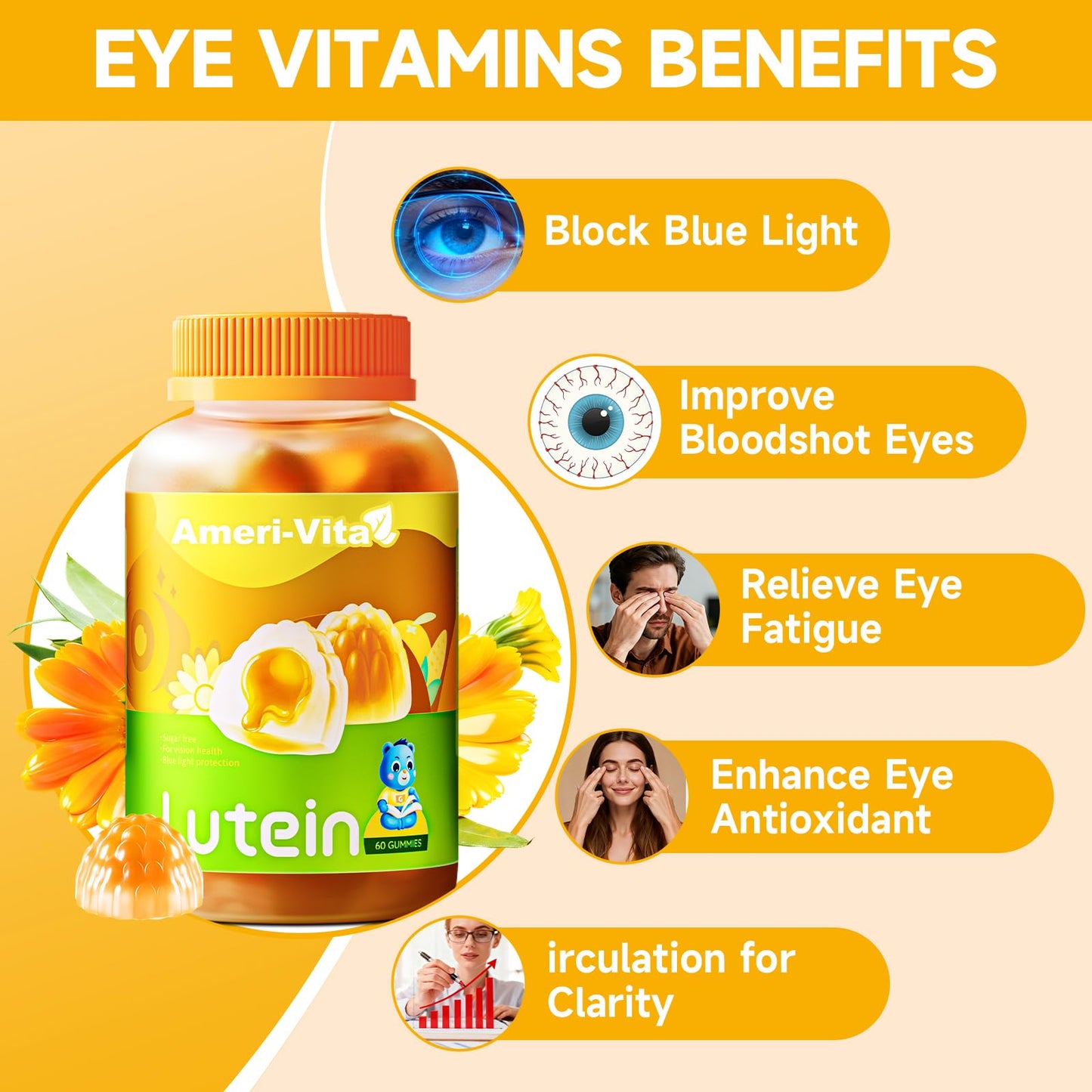 Sugar Free Lutein Gummies 5mg + 1mg Zeaxanthin for Eye Health โ Orange Flavor, 60 Count