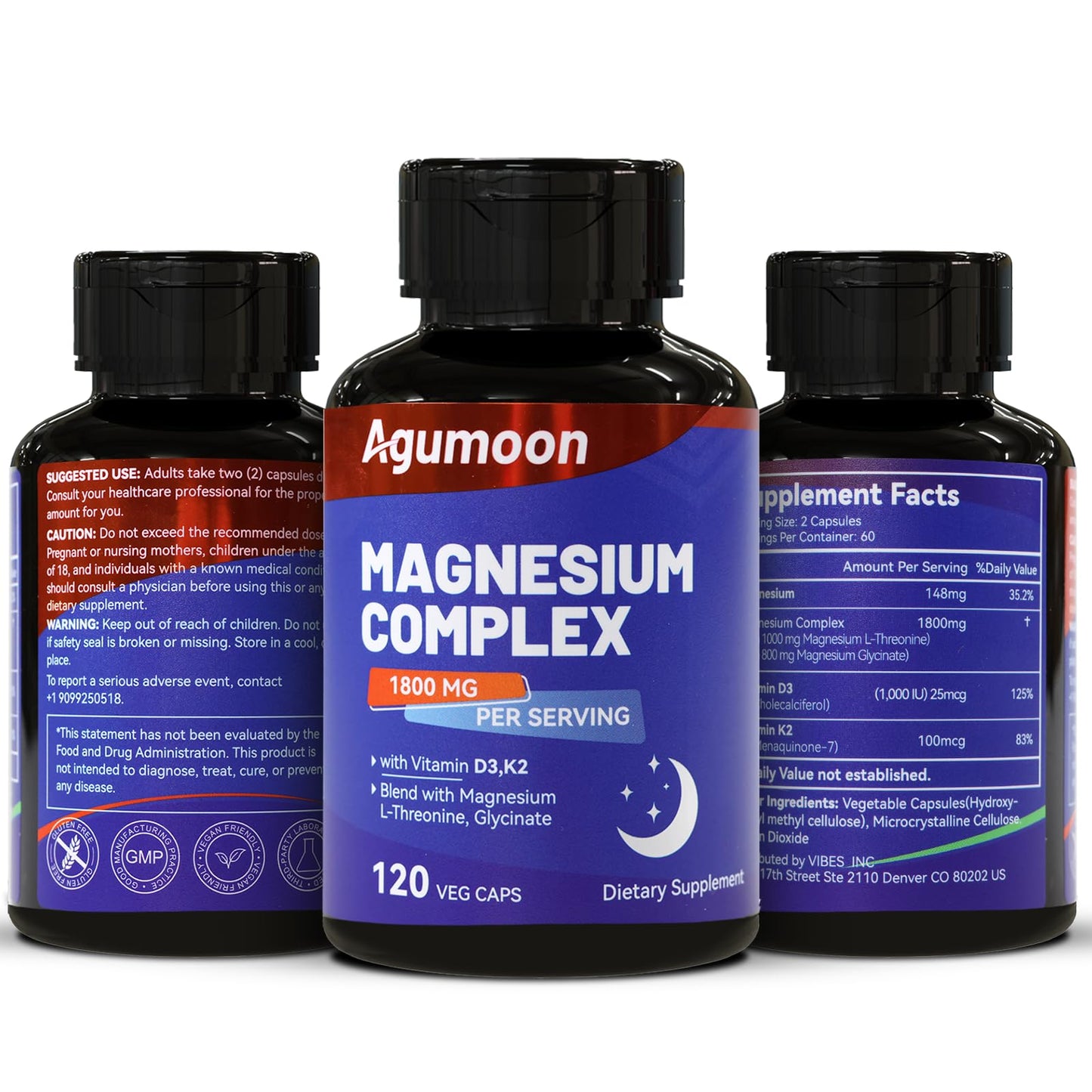 Magnesium Chelated Complex 1800mg with Vitamin D3 & K2 โ L-Threonine & Glycinate, 120 Capsules