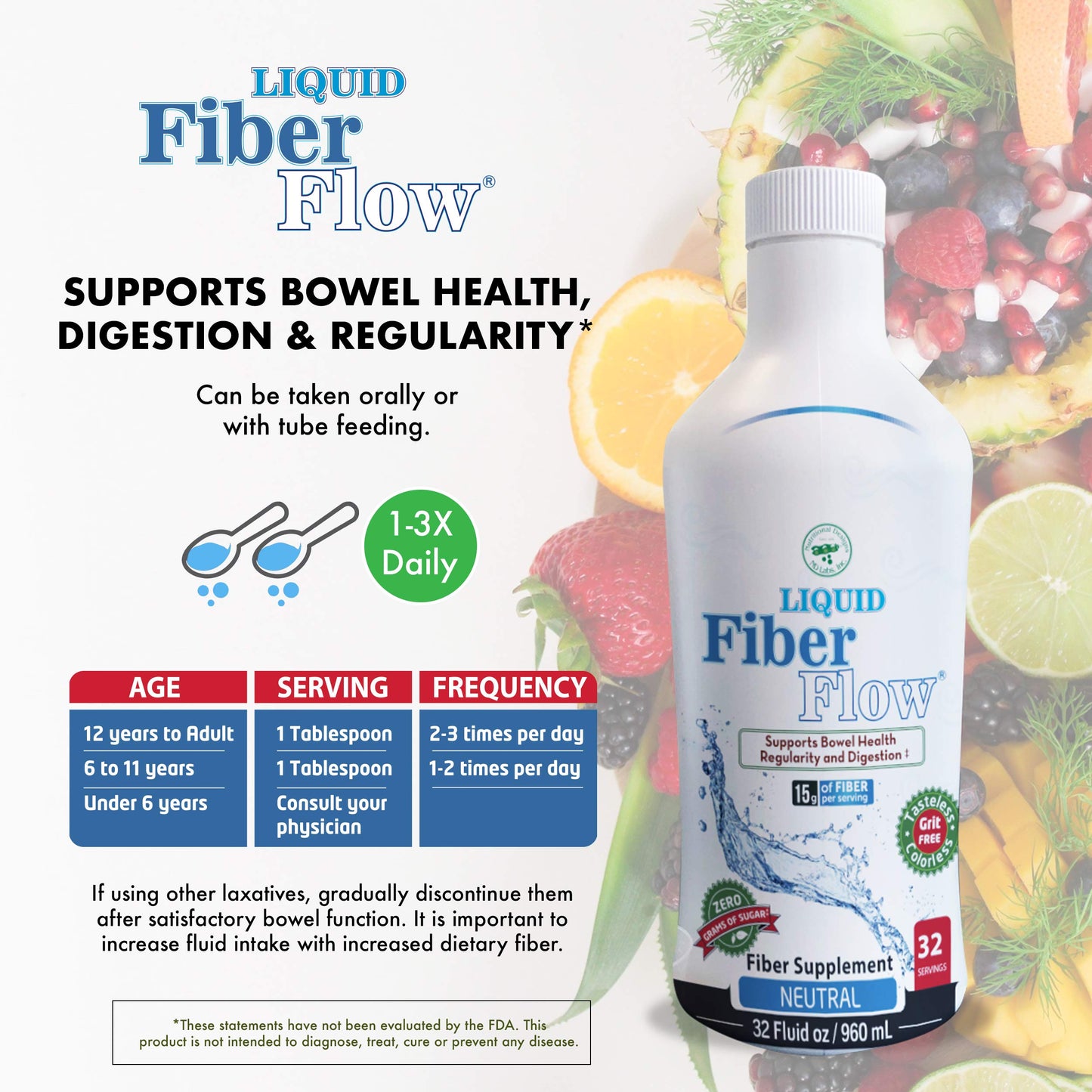 Liquid Fiber for Kids โ Sugar-Free Prebiotic Inulin Fiber Drink Mix, 15g Per Serving, 100 Packets | Nutritional Designs