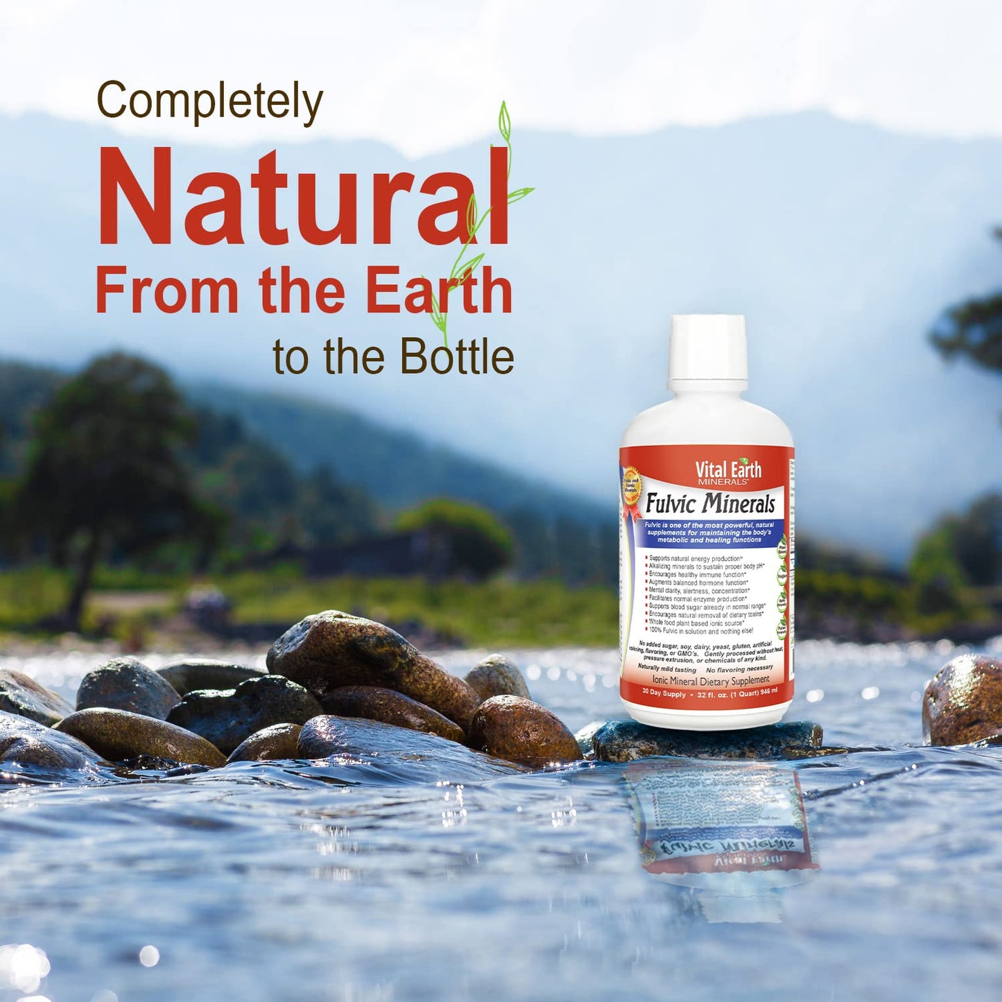 Vital Earth Minerals Fulvic Minerals Liquid – Fulvic Acid with 70+ Trace Minerals, 32 oz + 1 oz Cup