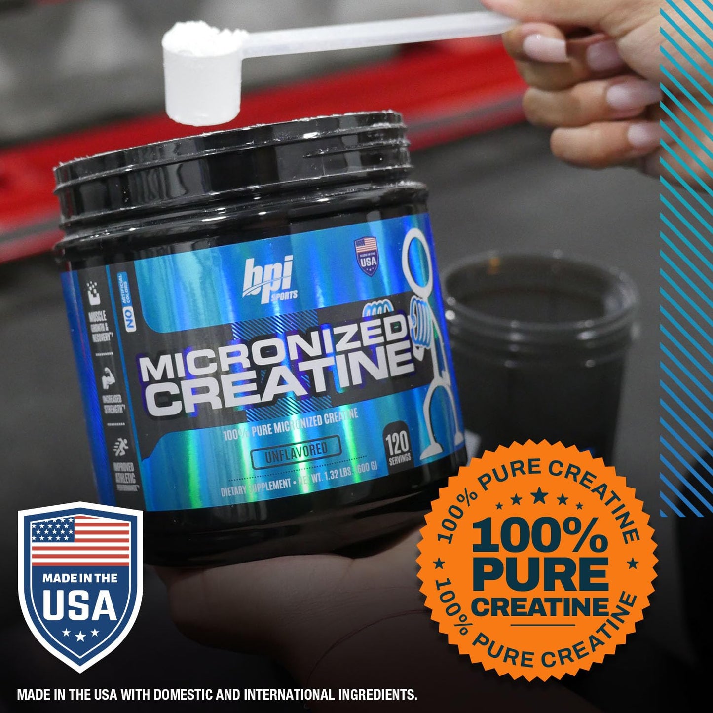 BPI Sports Micronized Creatine โ 100% Pure, Unflavored Powder (120 Servings, 21.16 oz)