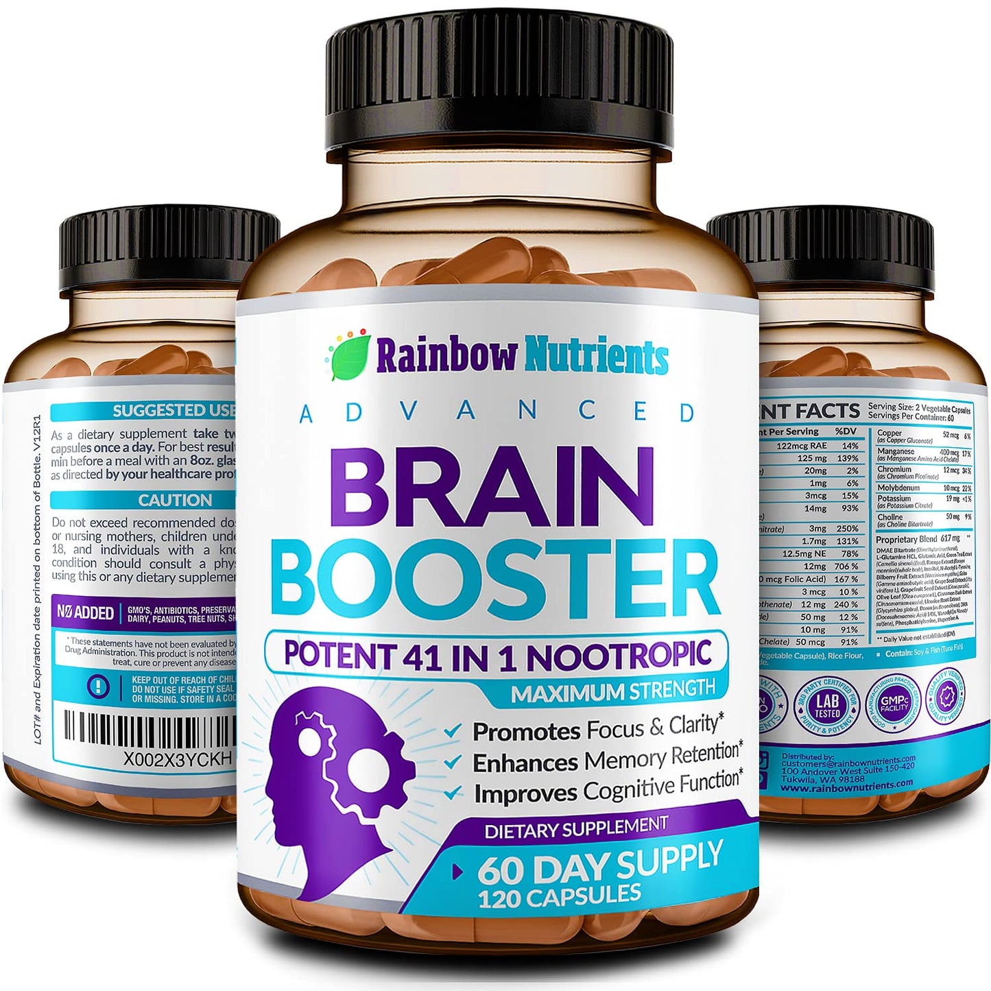 40-in-1 Brain Booster for Memory, Focus & Clarity | Natural Nootropic Brain Support with DMAE, Bacopa Monnieri โ 120 V Capsules