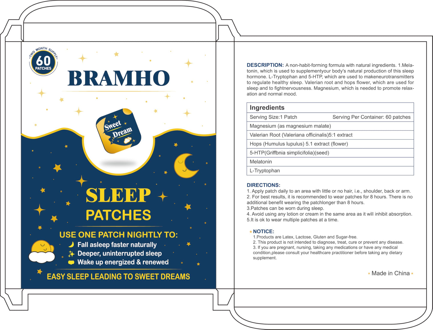 BRAMHO Sleep Patches โ Plant-Based Sleep Aid with Melatonin, Magnesium & Sour Cherry (2 Box, 120 Count)