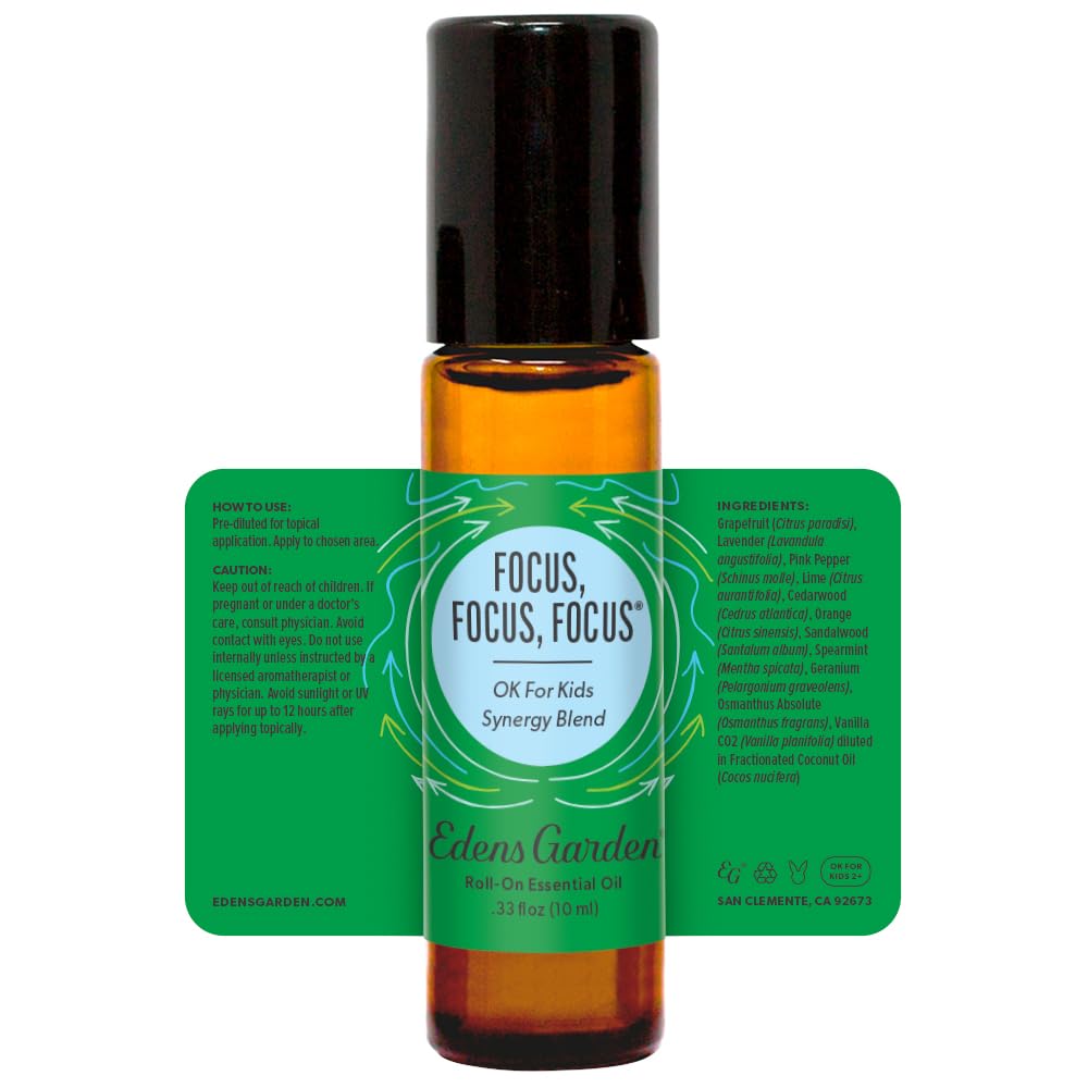 Edens Garden Focus Essential Oil Roll-On โ Focus, Focus, Focus (10 ml)